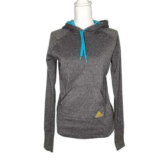 adidas Tops - Adidas Gray Turquoise Yellow Hooded Ultimate Sweatshirt Small